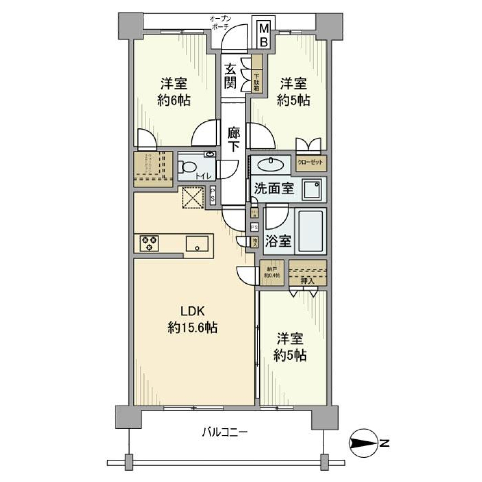 練馬区のゆとりある３LDKの間取り図