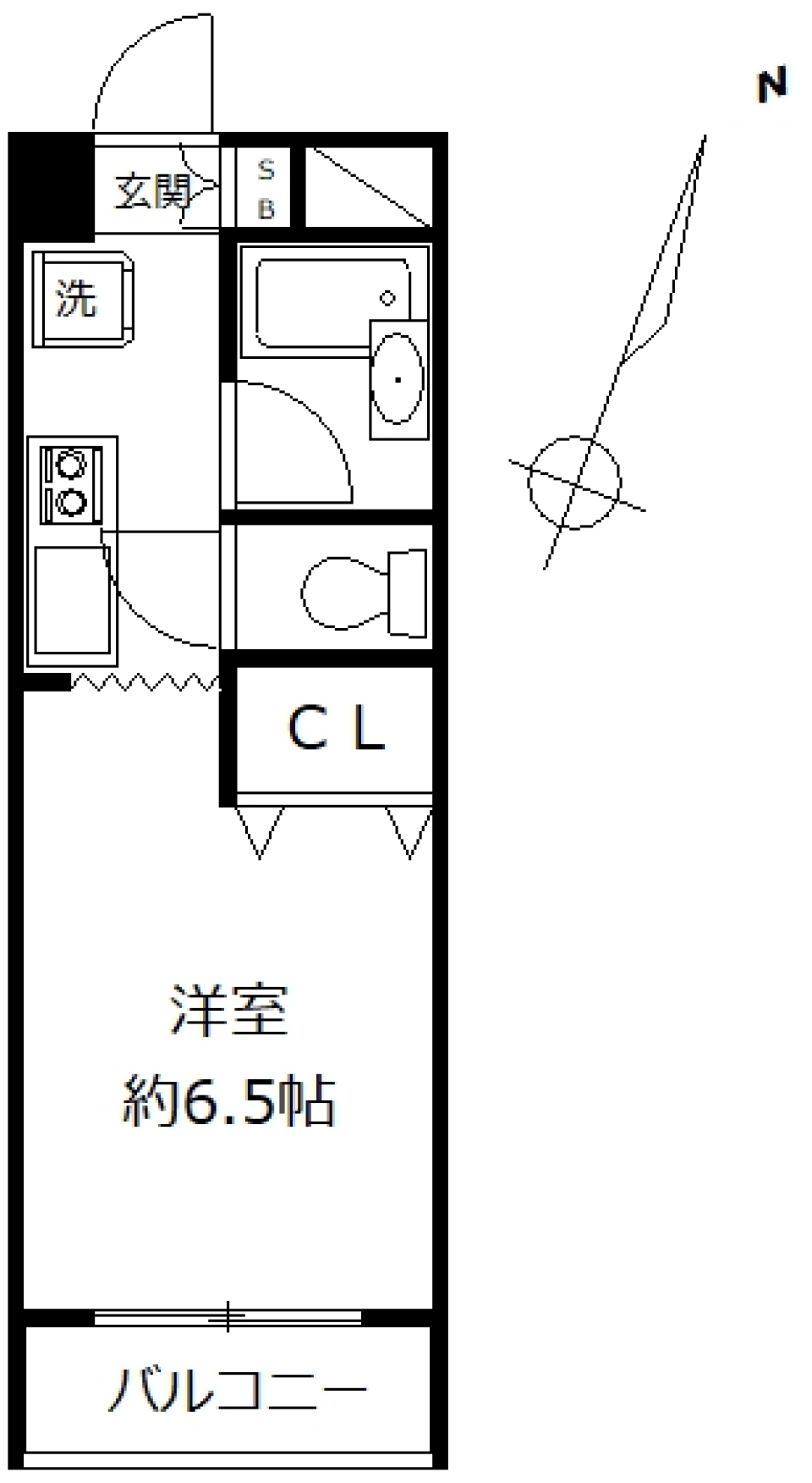 駒澤大学近くのシンプル１Kの間取り図