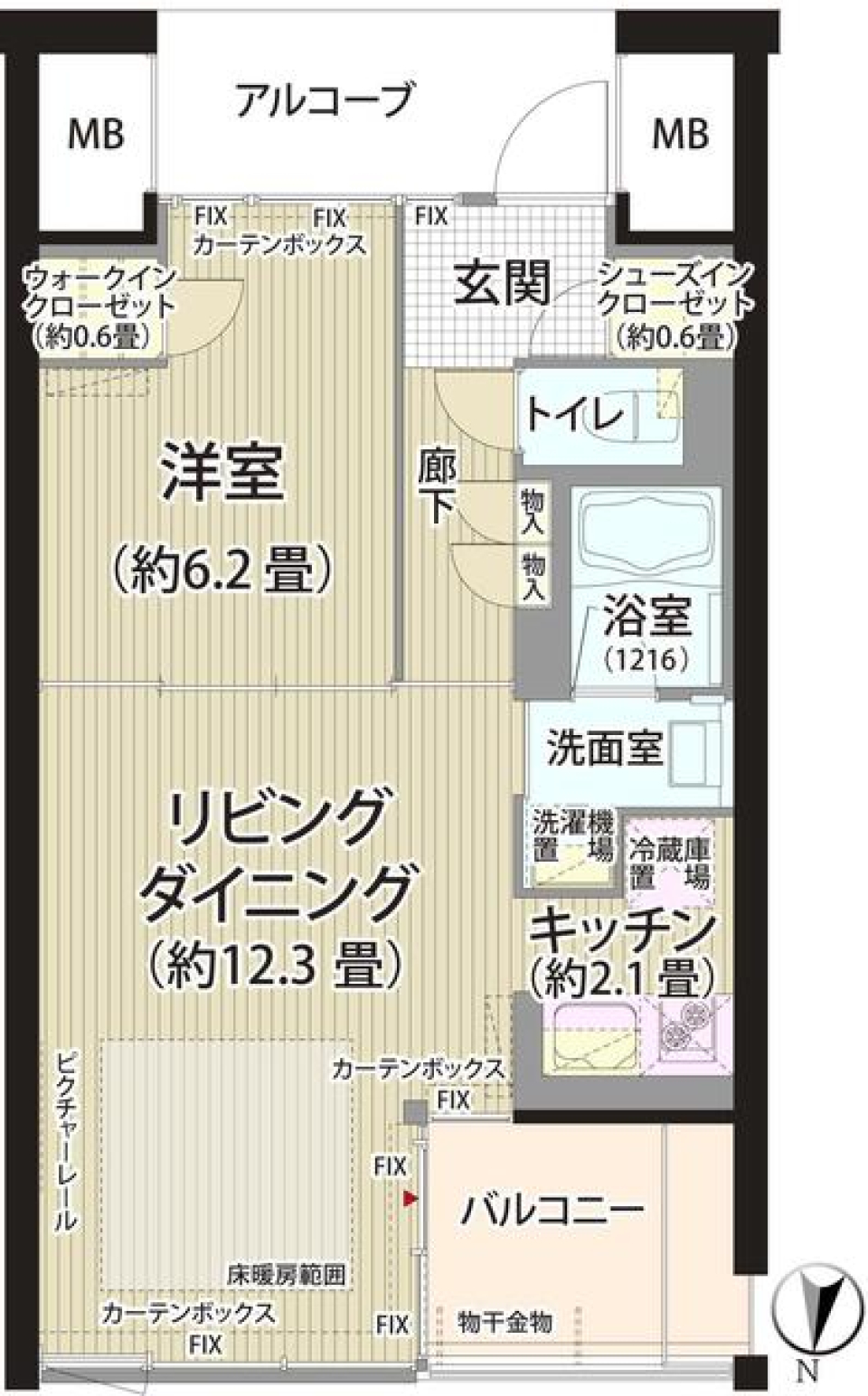 ぬくぬく床暖房が付いた世田谷の１LDK［ペット可］の間取り図