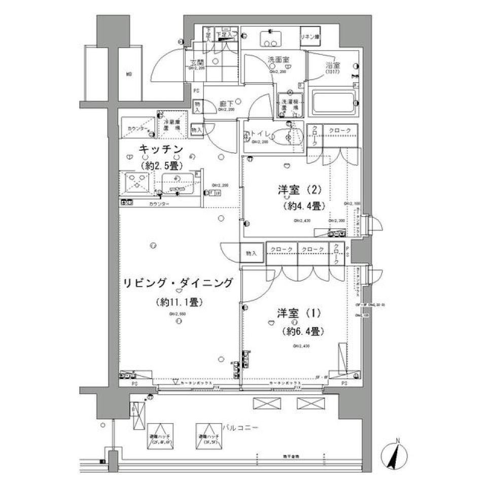 世田谷で余裕のある２LDKの生活を始めるの間取り図