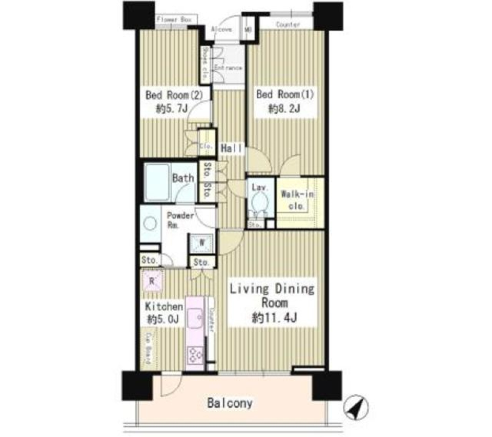 目黒区で余裕のある２LDK生活をの間取り図