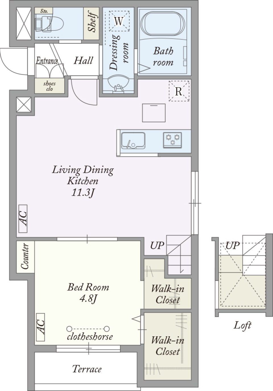 ロフトも付いた欲張り１LDKの間取り図