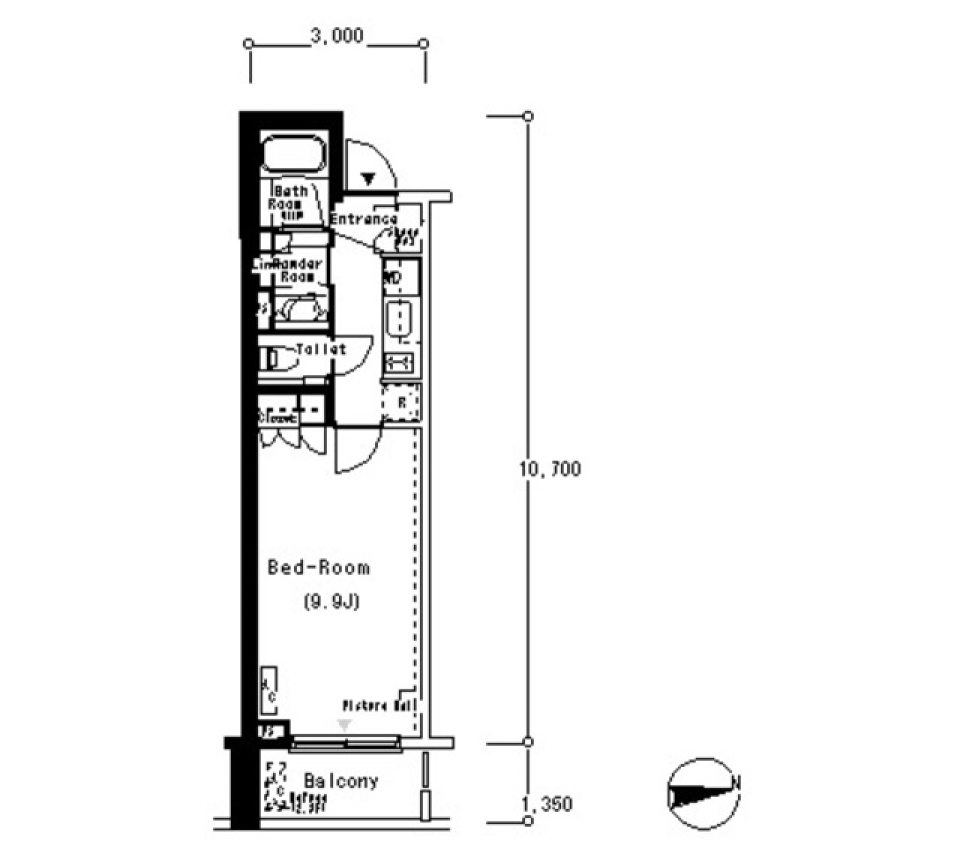 上品な生活ができそうな１Kの間取り図