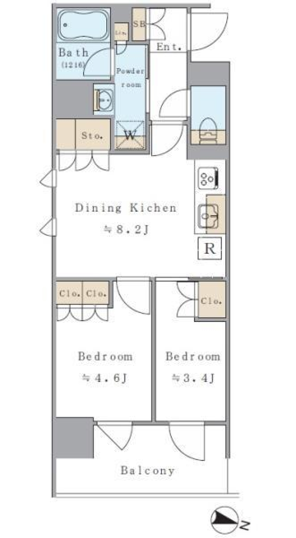 洋室対洋室、隣同士の２DKの間取り図