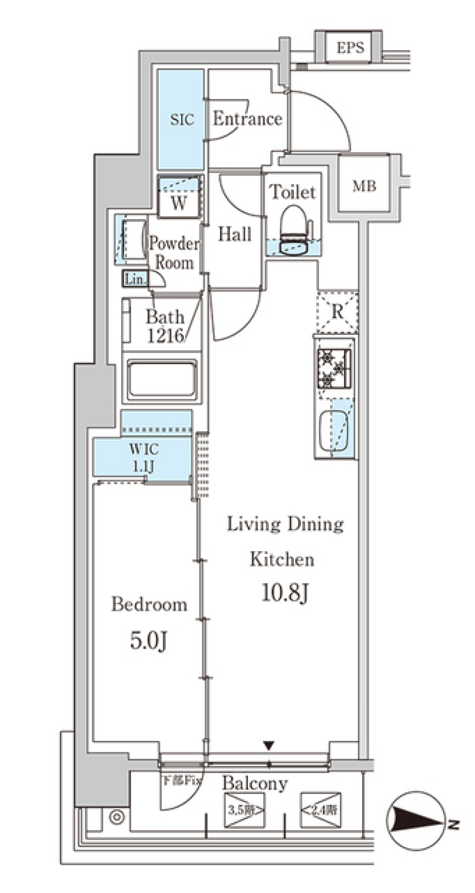 中野区でゆとりある１LDKの生活をの間取り図