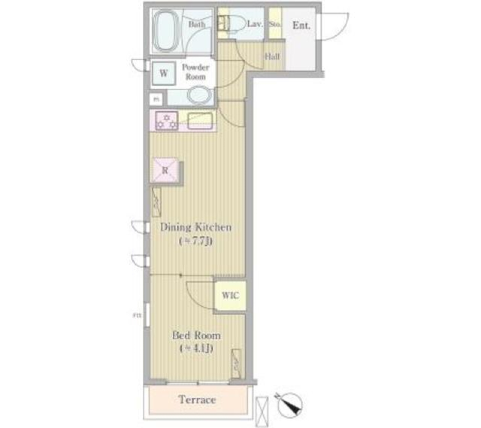 ウォークインクローゼット付きの品川の1LDKの間取り図