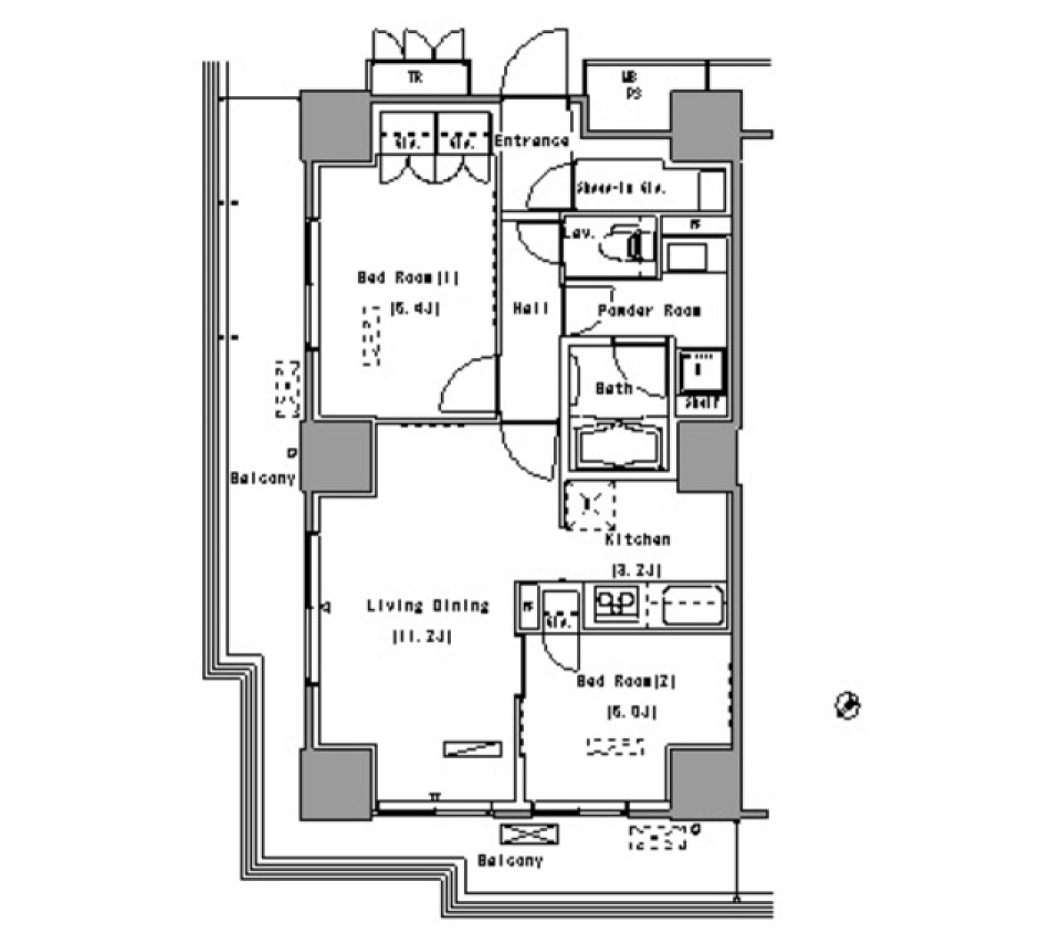豊洲の２LDKから港を眺める［ペット可］の間取り図