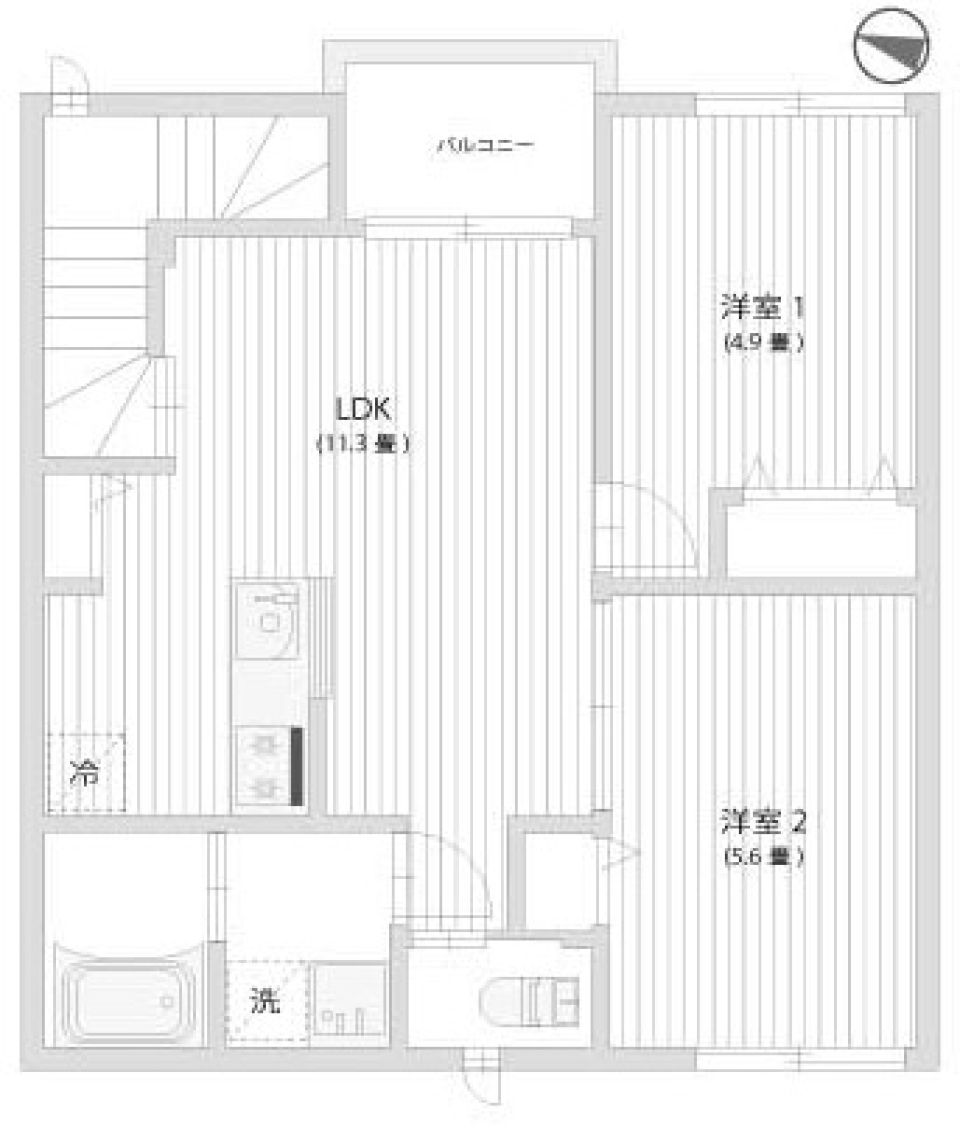 黄色のキッチンでの間取り図