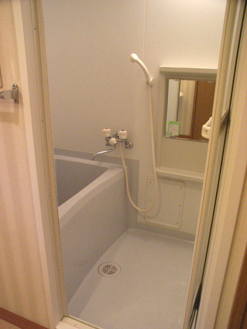 小さな鏡がある浴室です。