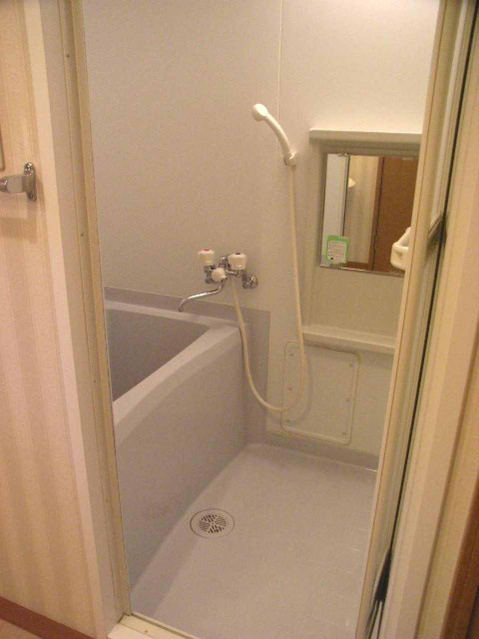 小さな鏡がある浴室です。