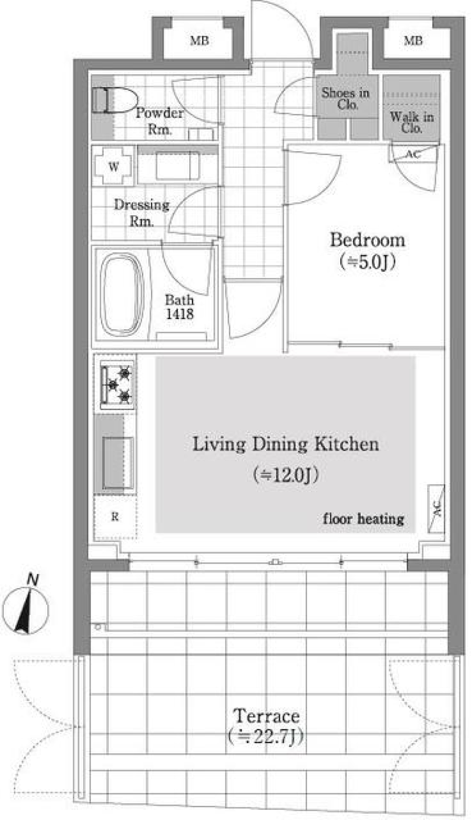 22帖のテラスで家族とを過ごすひとときの間取り図