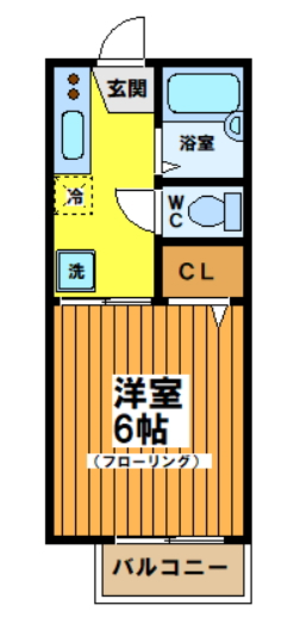 幡ヶ谷駅近くで6帖の生活を始めるの間取り図