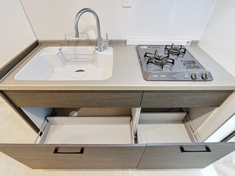 2口のガスコンロ付きです。