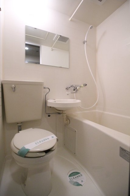 トイレ、浴槽、洗面台は同じ空間にあります。