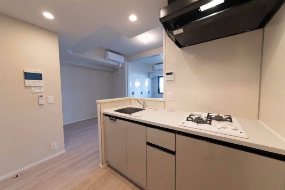 ２口のガスコンロが設置されています。