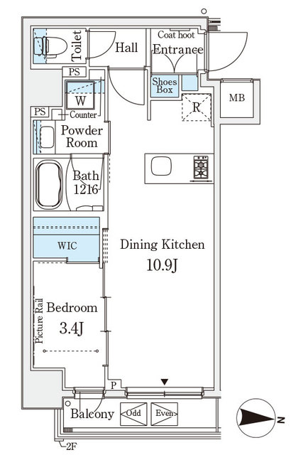 1DKの間取りです。
