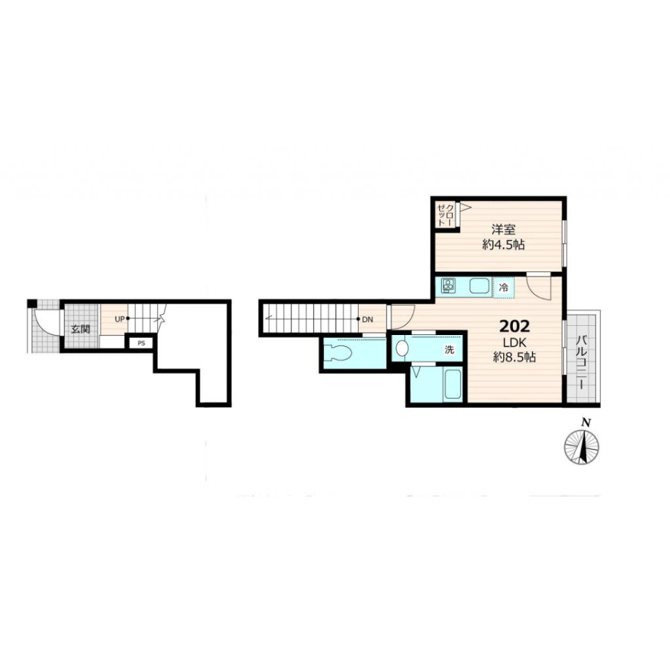 ホワイトと調和するナチュラル1LDKの間取り図