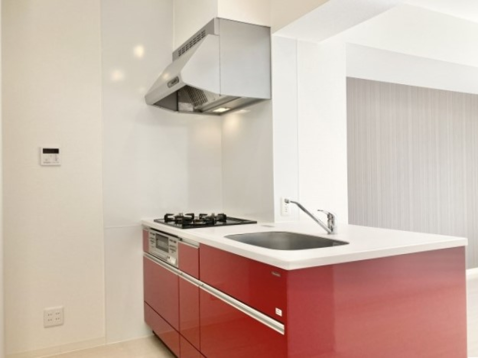 キッチンは、対面式の3口ガスコンロ。