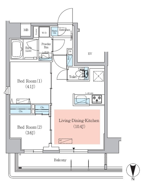 2LDKの間取りです。