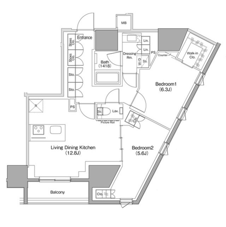 ザ・パークハビオ麻布十番　８０４号室［ペット可］の間取り図