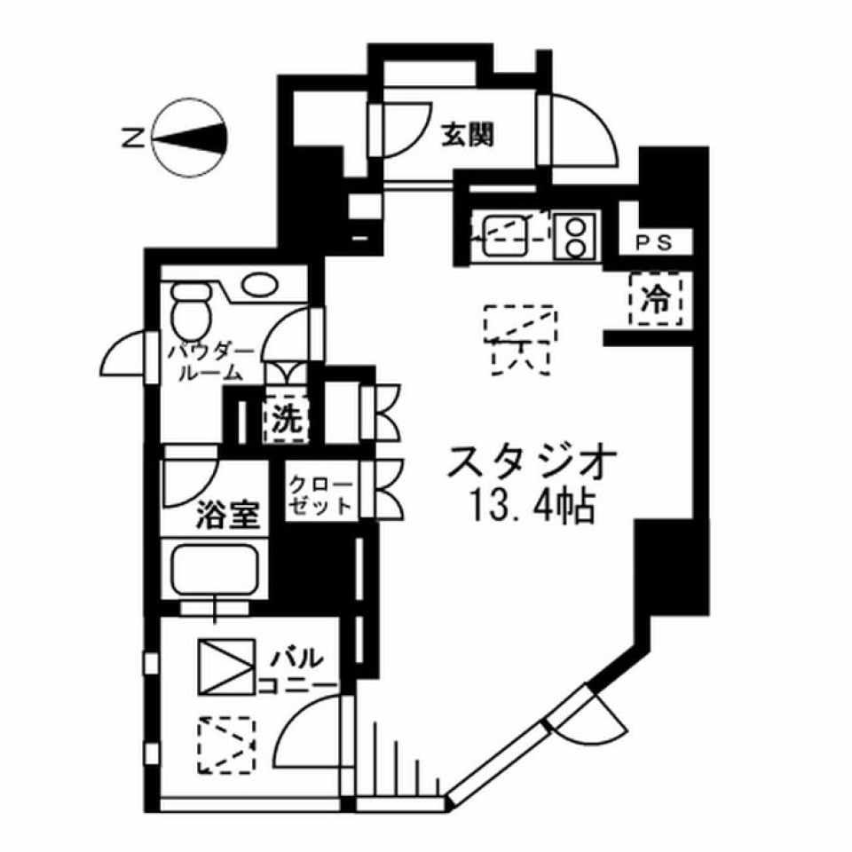 自然光に囲まれた１R生活の間取り図