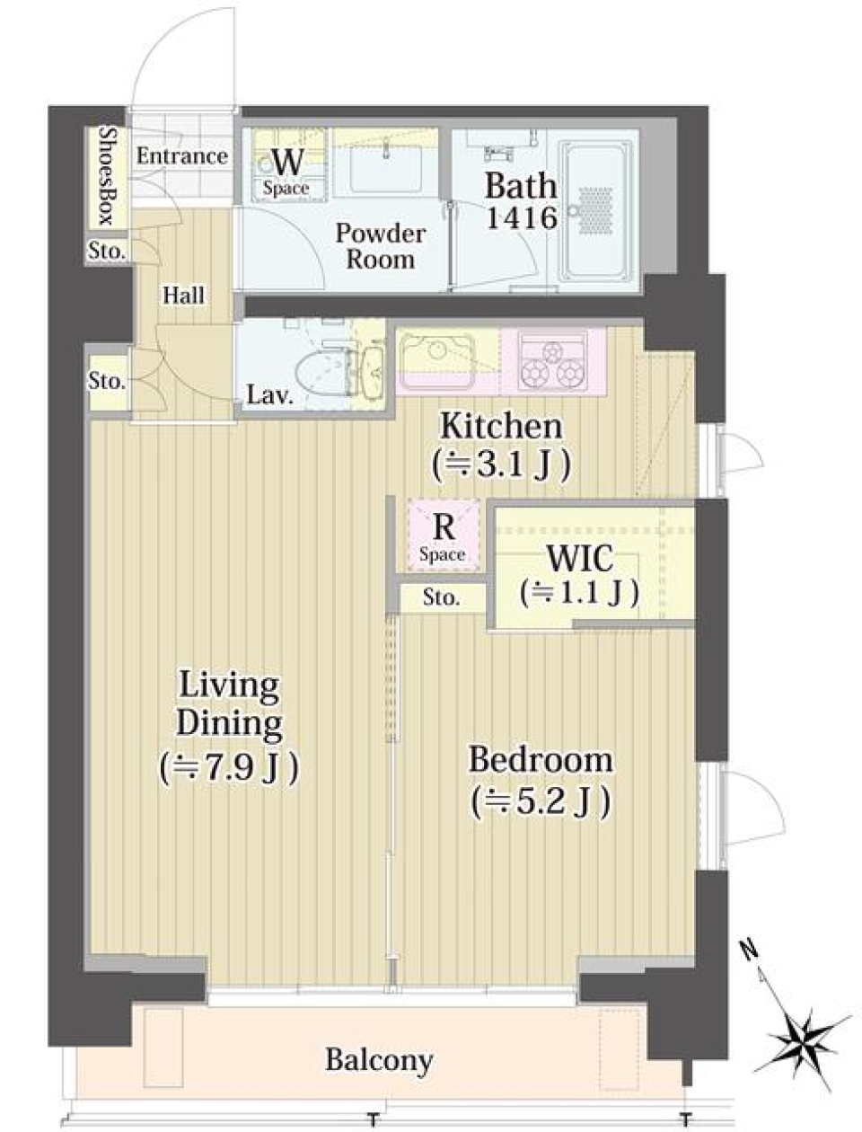 明るい日差しに囲まれる１LDKの間取り図