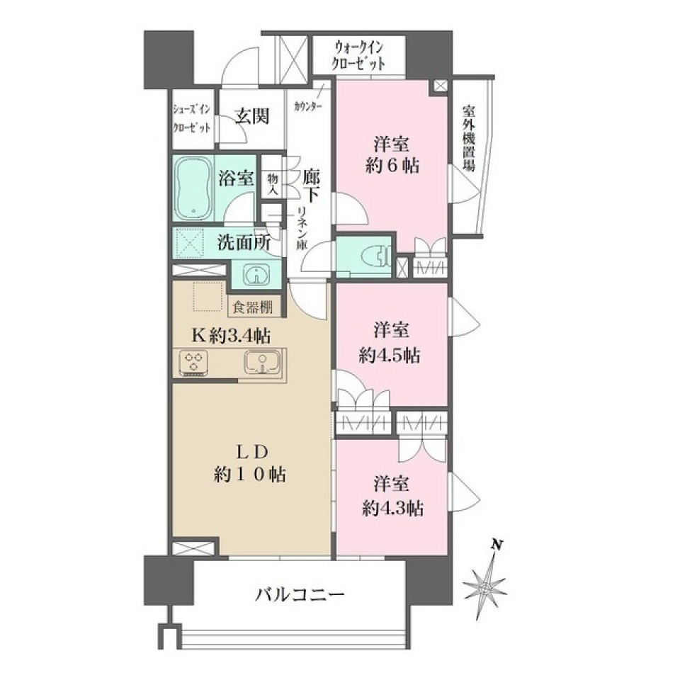 ザ・パークハウス相模大野プレイス　1402号室の間取り図