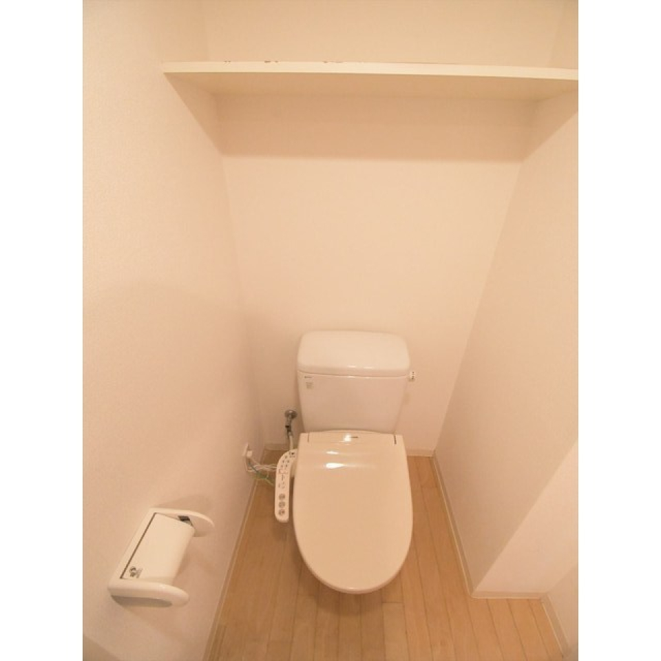 トイレです。頭上に収納棚が付いています。