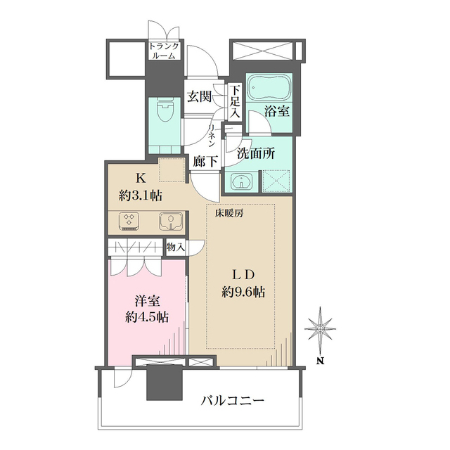 北向きの1LDKです。