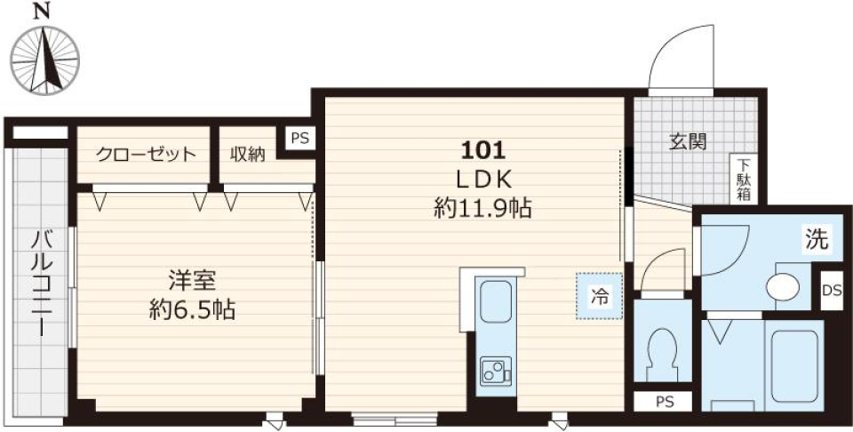 中野区で１LDKの暮らしを始めてみるの間取り図
