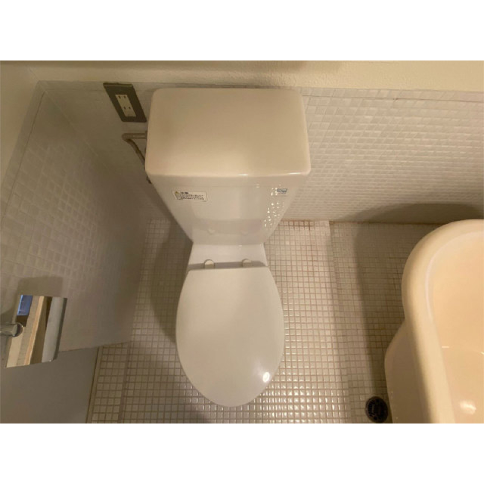 シンプルなトイレです。浴槽の隣に設置されています、