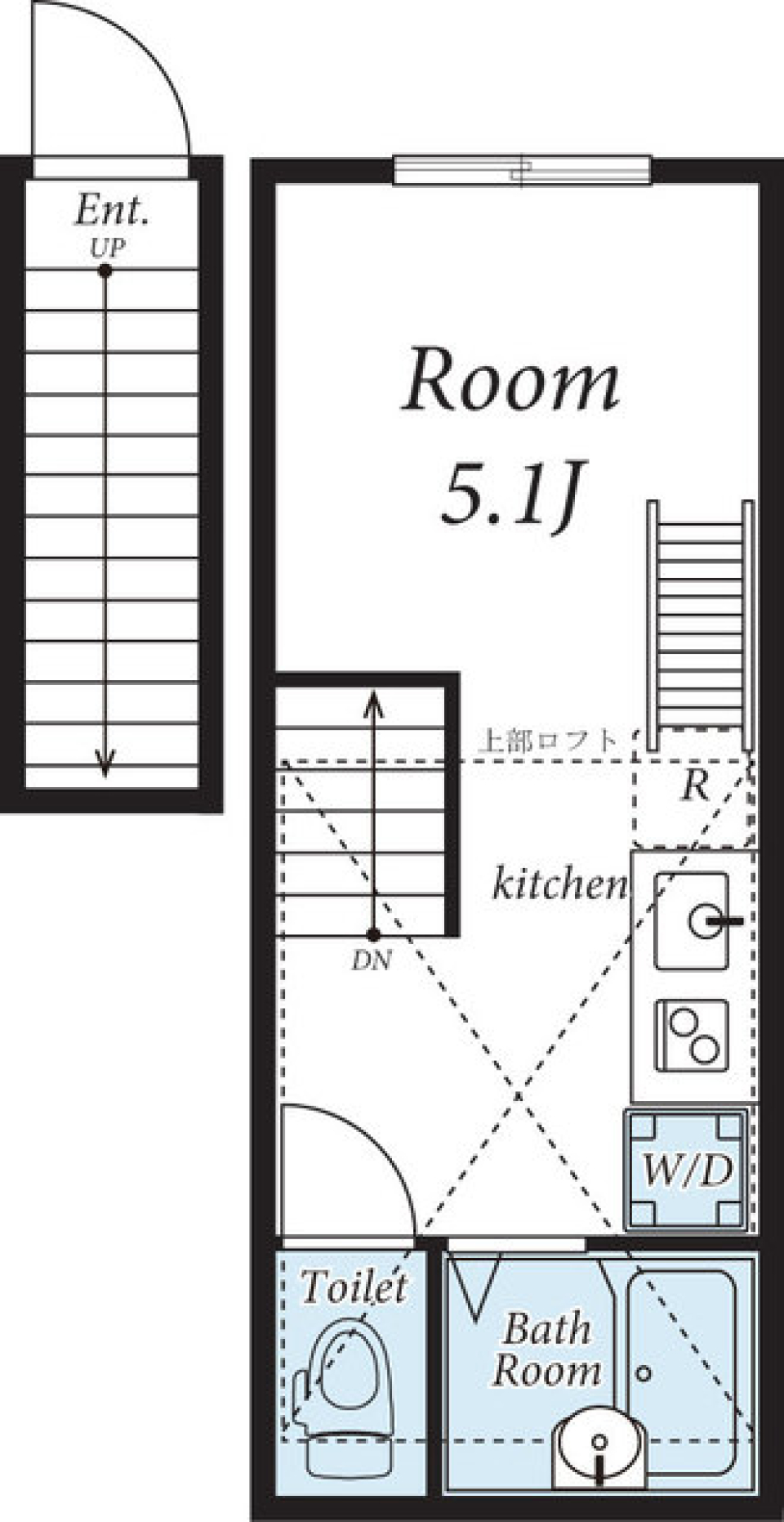 機能的1R＋ロフトで広がる空間の間取り図