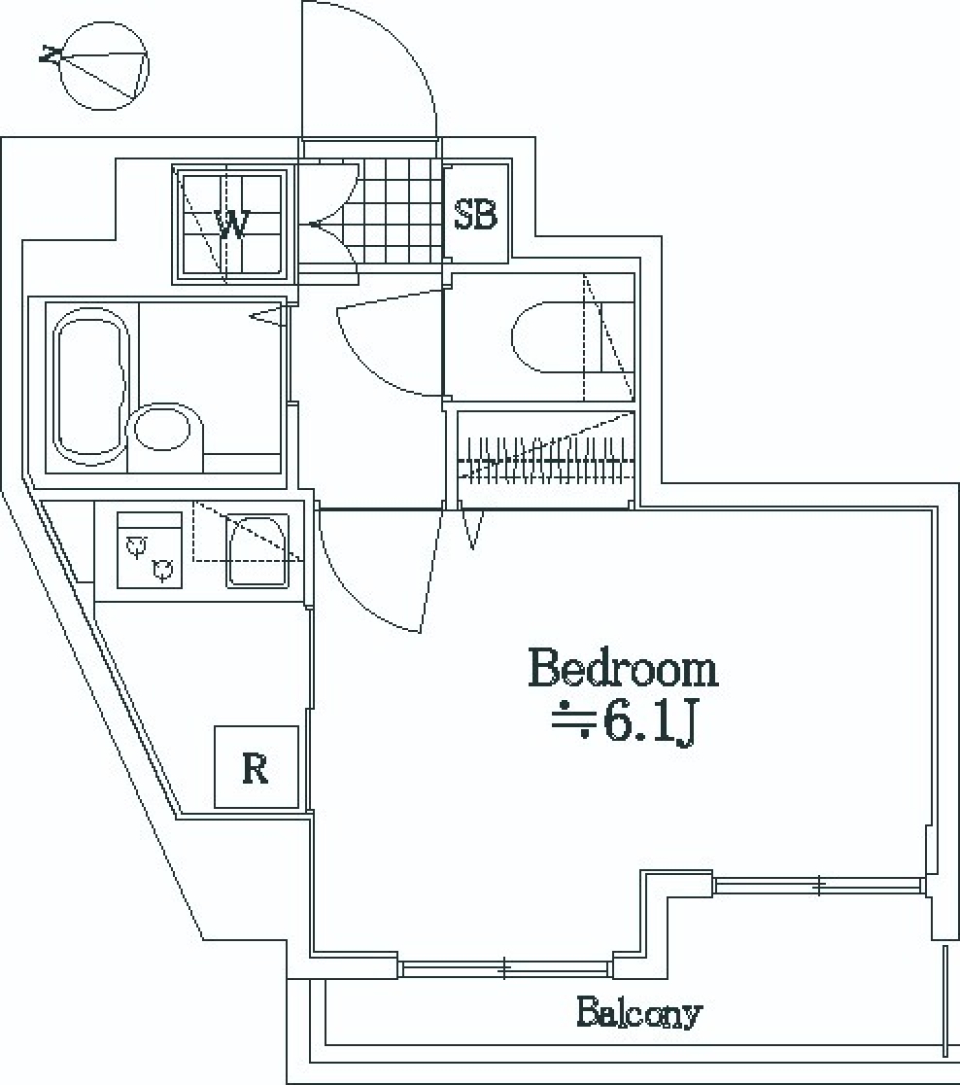 明るくシンプルな1Kライフの間取り図