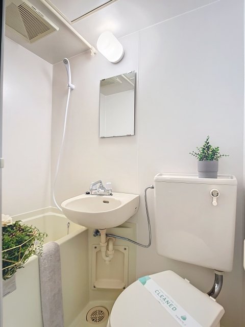 浴室、洗面台、トイレは同じ部屋にあります。※家具・小物はイメージです