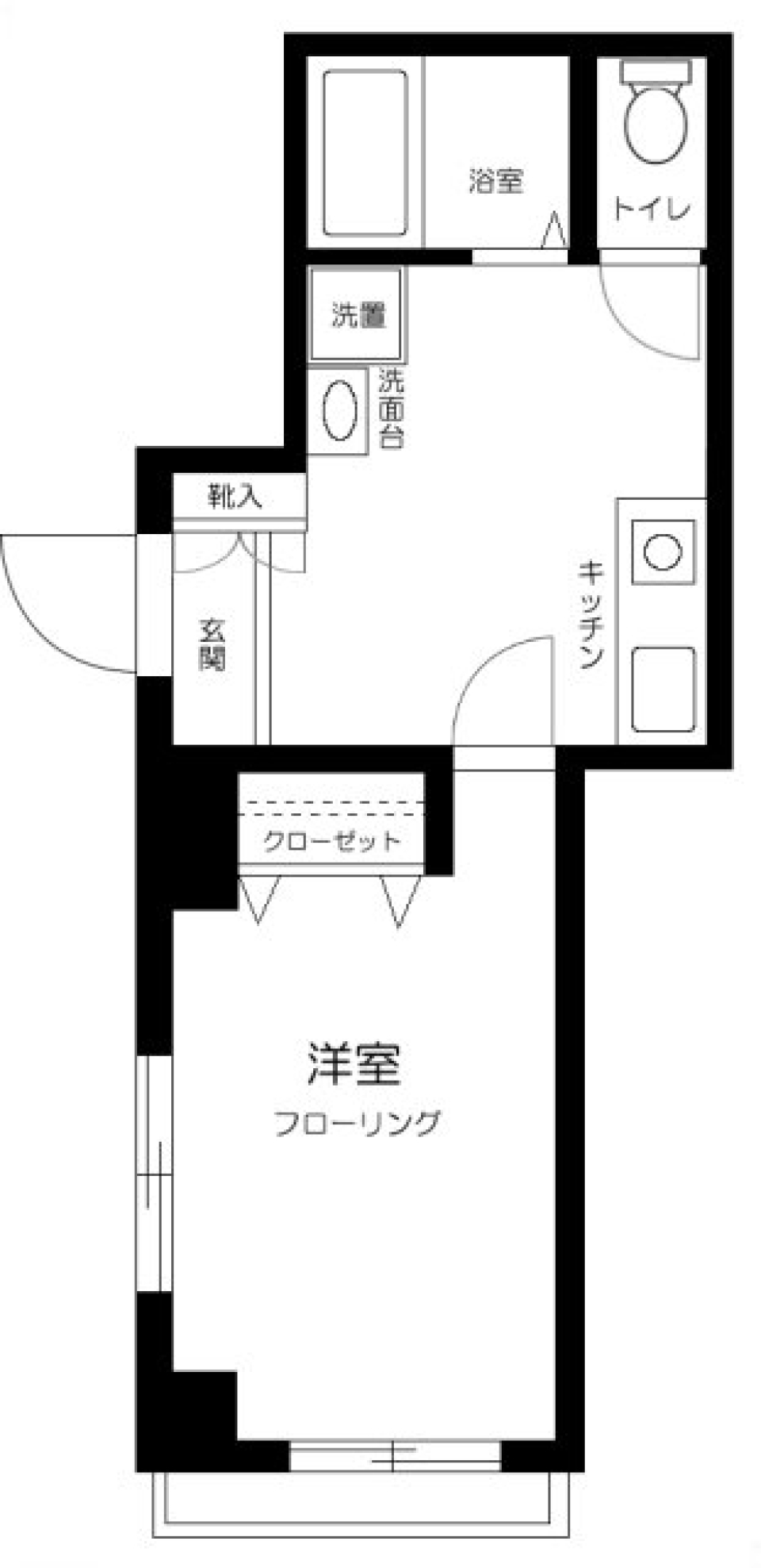 1Kだけどちょっとゆとりがあるの間取り図