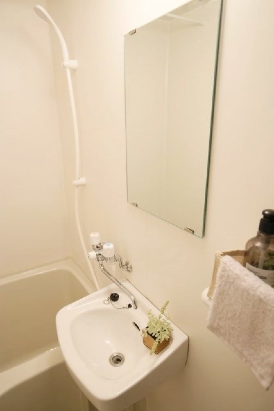 洗面台はお風呂と一緒になっている設計です。
※家具・小物はイメージです