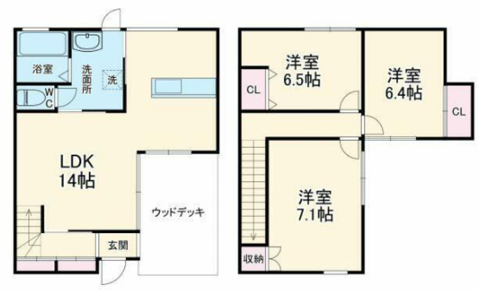 ウッドデッキから繋がる家族の笑顔 ［新築］の間取り図
