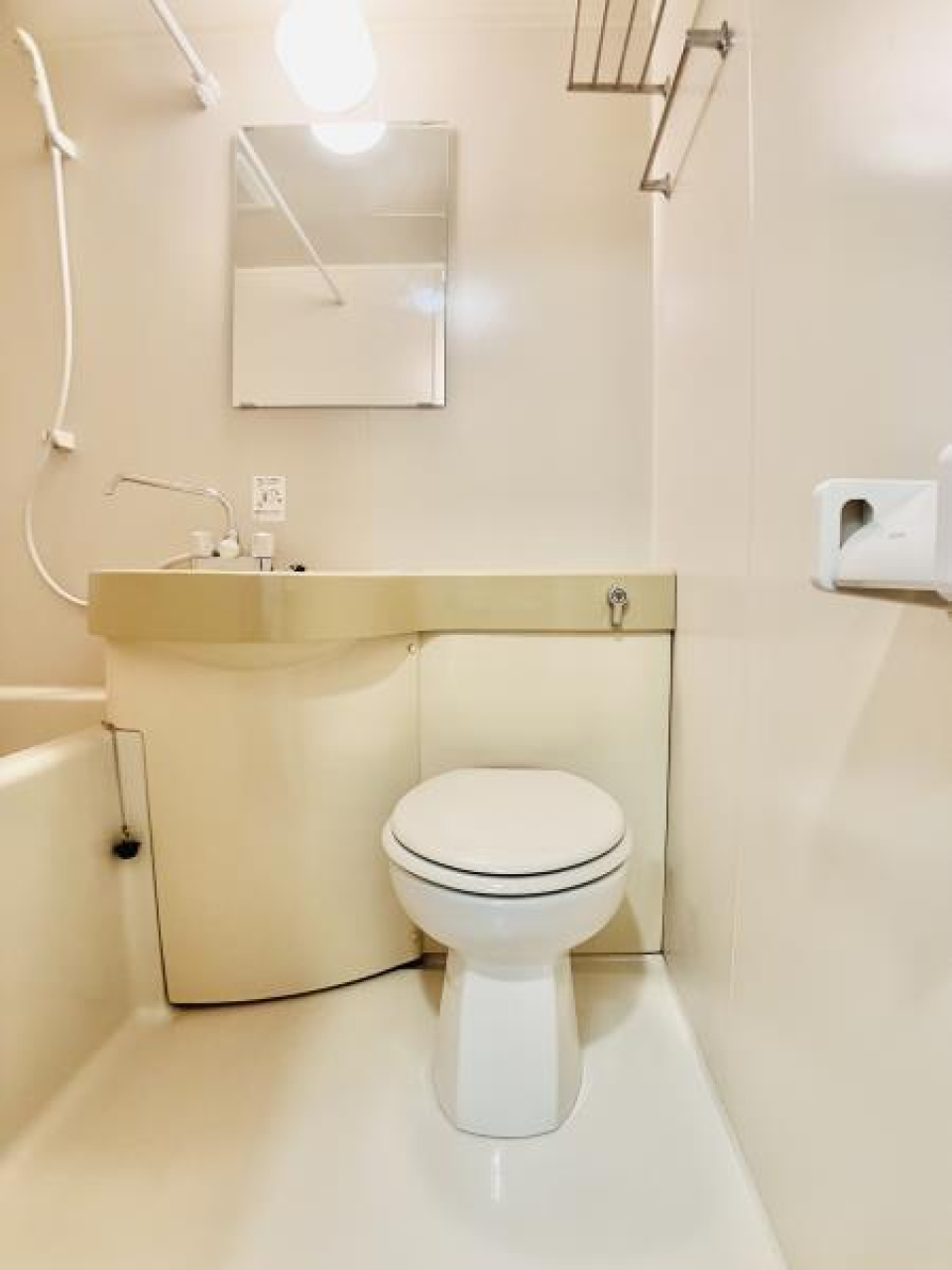 トイレの上部に棚があるので、バスタオルなどのストックに使えそうです。