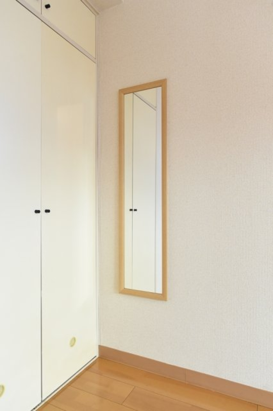 収納の横には鏡が付いています。