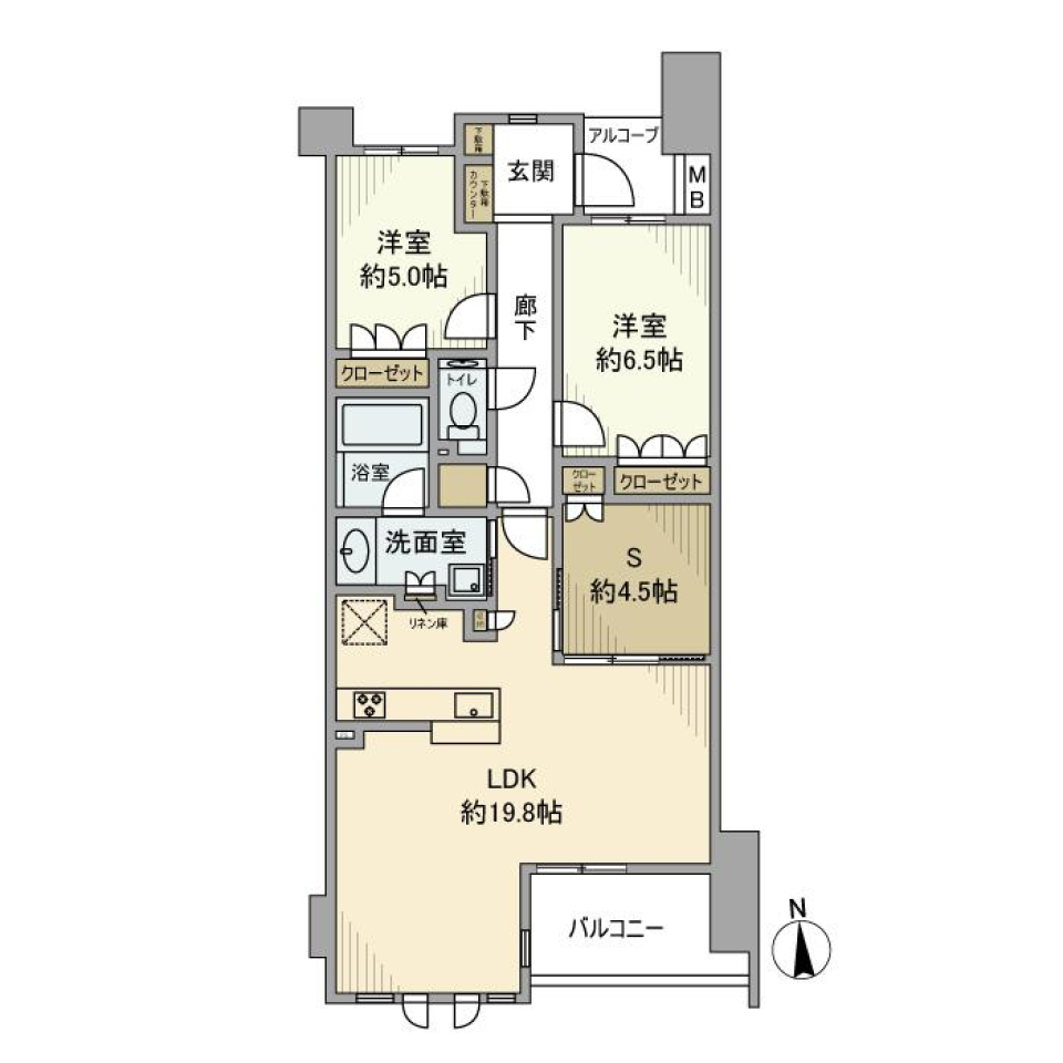 明るいリビングと共に家族と暮らすの間取り図