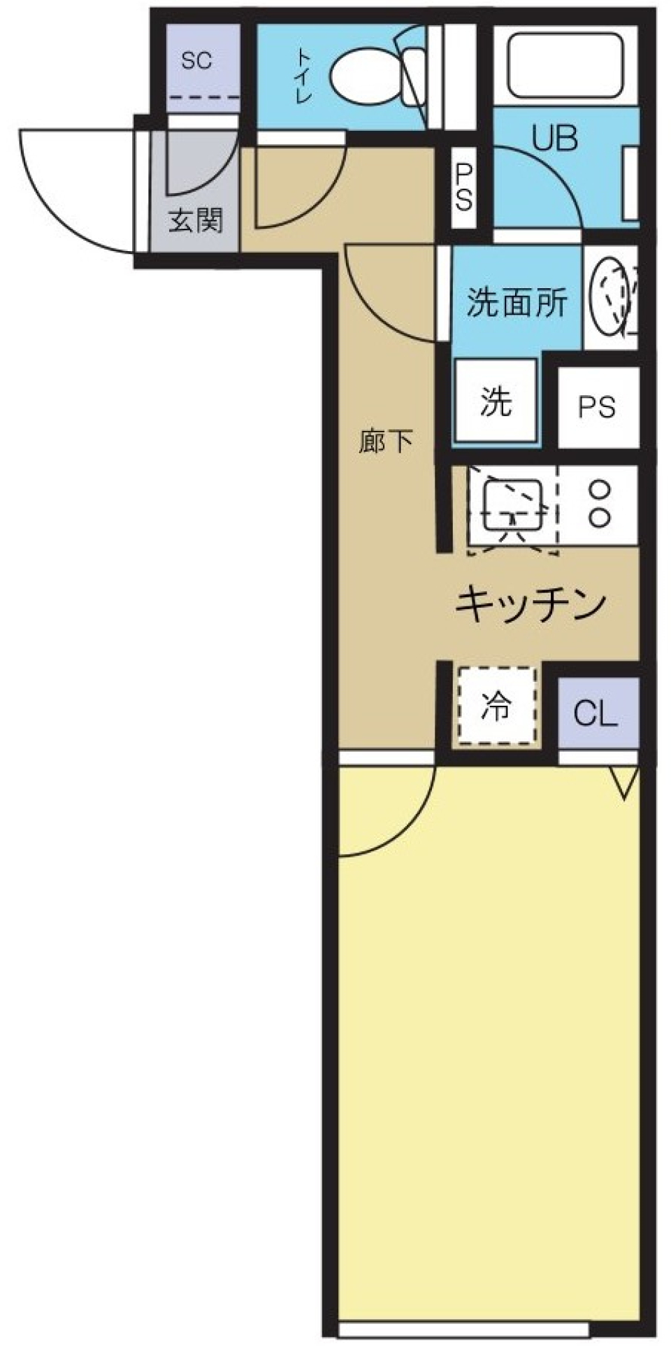 意匠性が魅力的なコンクリ張りの部屋の間取り図