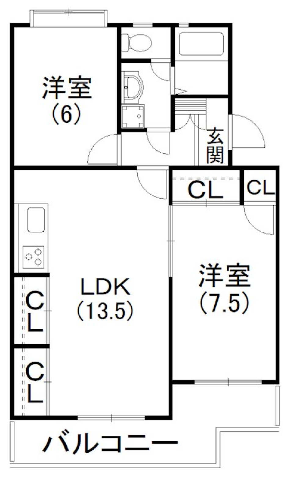 オレンジアクセントの明るいお部屋の間取り図