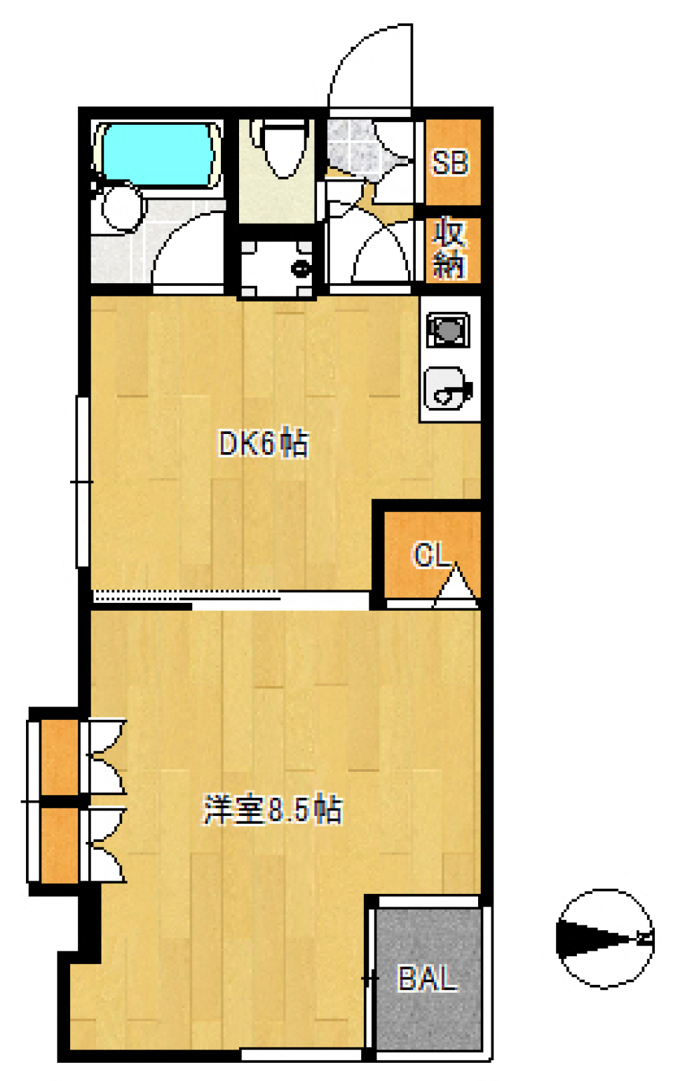 角部屋から光をたっぷり集めての間取り図