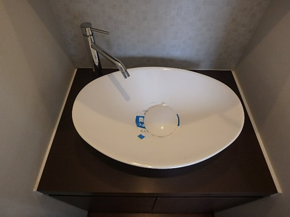 洗面台は器型のおしゃれな形。洗顔も歯磨きも気分上がりそうです！