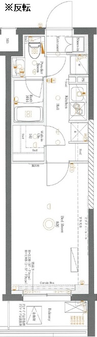 1Kの間取りです。
※反転タイプとなります。