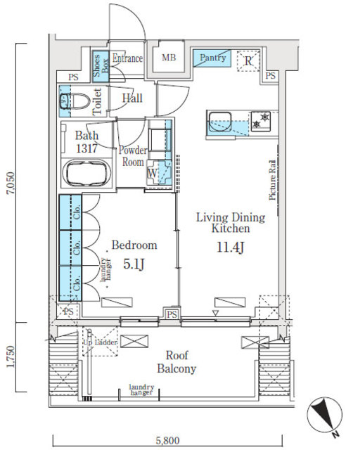 1LDKの間取りです。