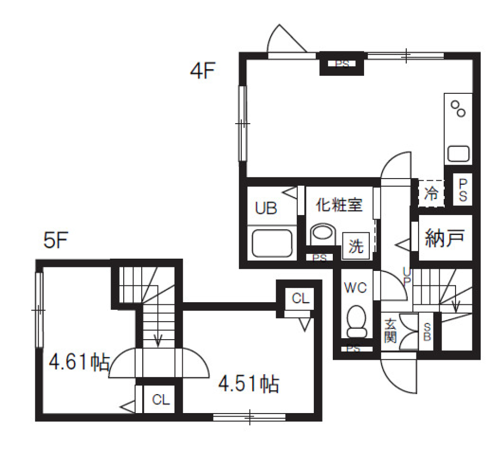 ゆとりある２階にまたがる生活［ペット可］の間取り図