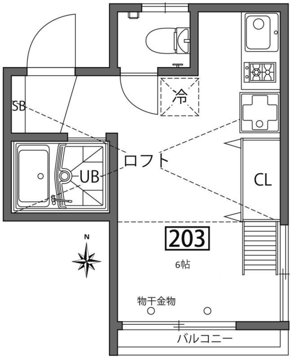 西海岸の風を感じるロフト付きのお部屋の間取り図