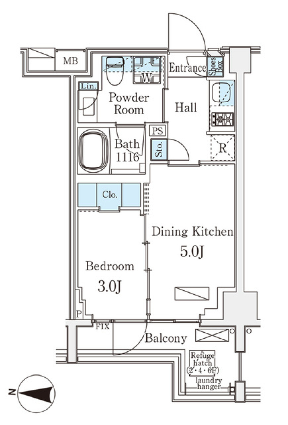 コンサバな中間色に囲まれるの間取り図