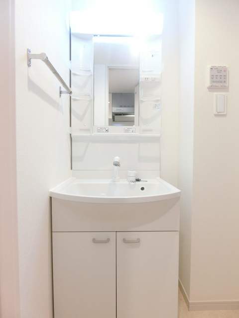 独立洗面台は嬉しいシャワー付きです。